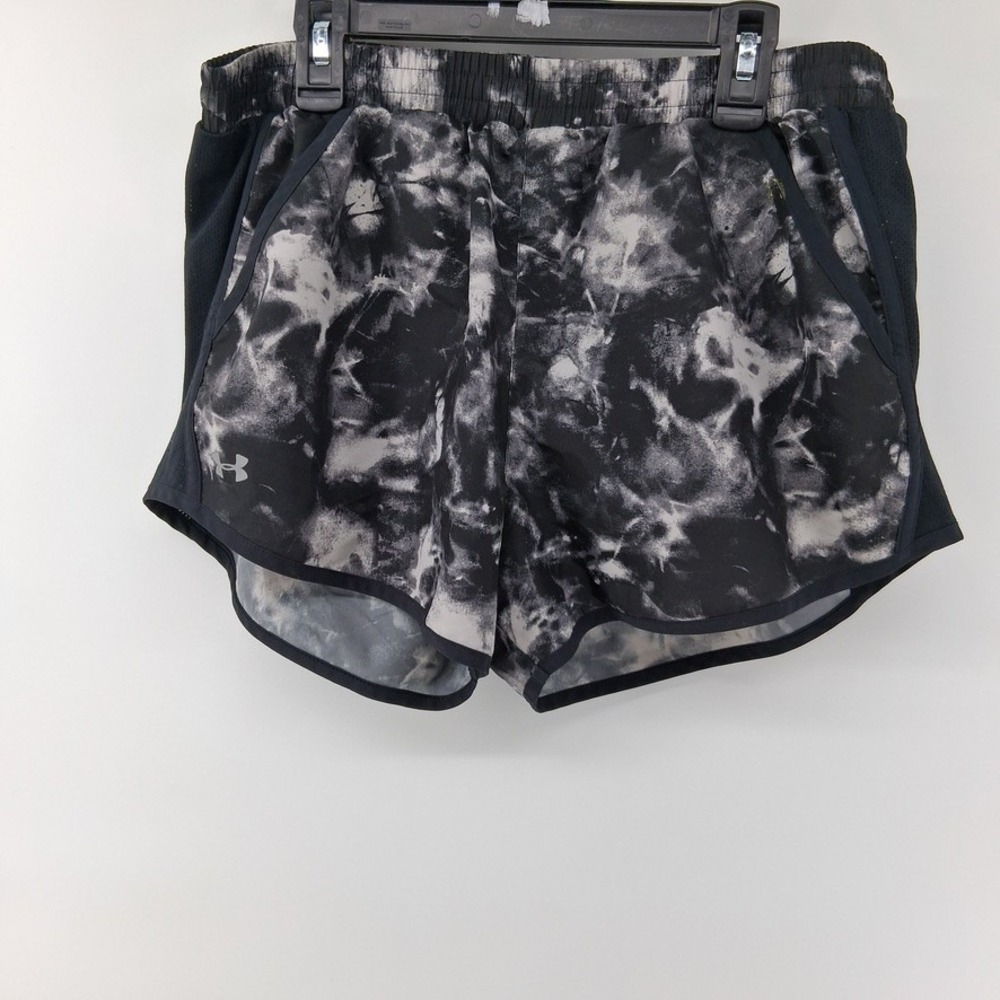 Under Armour Womens Black White Tie Dye Running Shorts Built-In Liner Size S
